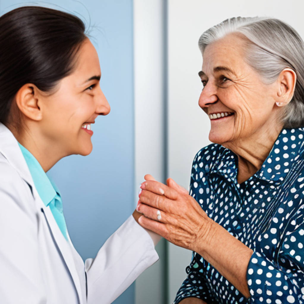 **
A compassionate dementia care manager in a bright, comfortable office. She is talking to an elderly woman, listening patiently and offering a reassuring smile. The scene emphasizes trust and empathy. fully clothed, appropriate attire, safe for work, perfect anatomy, natural proportions, professional photography, high quality.
**