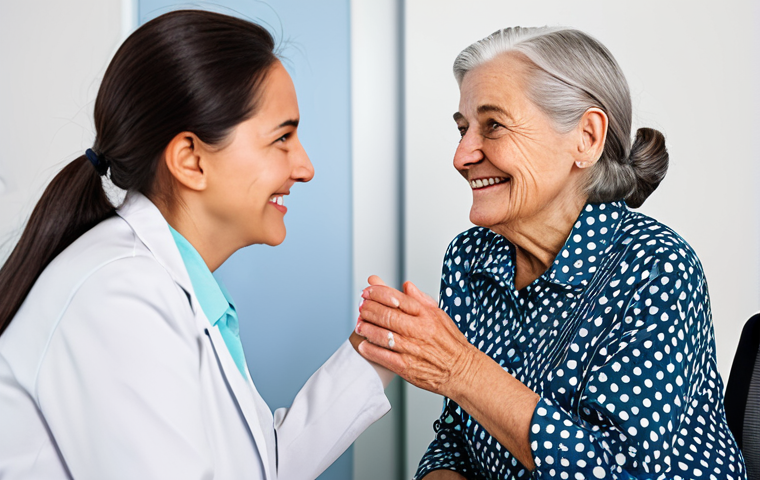 **

A compassionate dementia care manager in a bright, comfortable office. She is talking to an elderly woman, listening patiently and offering a reassuring smile. The scene emphasizes trust and empathy. fully clothed, appropriate attire, safe for work, perfect anatomy, natural proportions, professional photography, high quality.

**