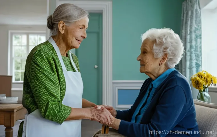 치매관리사 전문 용어 정리 - Here are three image generation prompts in English, detailing various aspects of dementia care, whil...