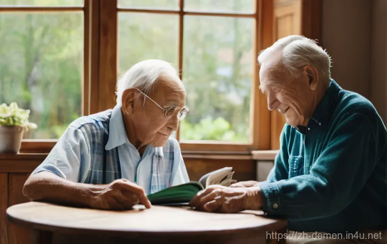 치매관리사와 치매 환자 심리 상담 - **Prompt:** A heartwarming and serene scene capturing a moment of profound empathy between a compass...