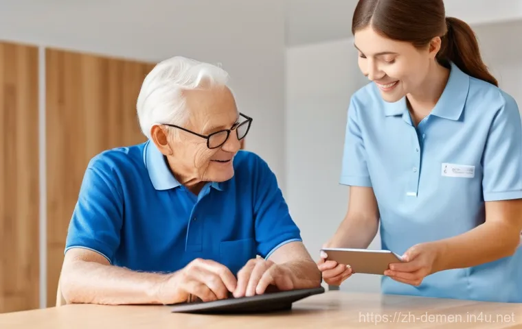 치매관리사 관련 기술 자격증 활용법 - **Prompt 1: Empathetic Home Care and Non-Verbal Communication**
    A warm and empathetic female dem...