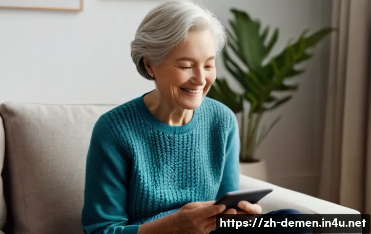 치매관리사 실무 기술 트렌드 - **Prompt:** A serene indoor scene featuring an elderly woman in her late 70s, dressed in a comfortab...