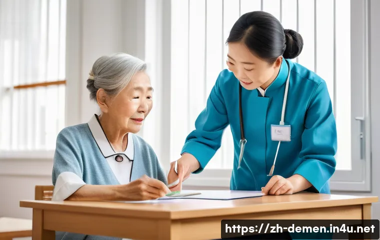 치매관리사 주요 업무와 역할 - A compassionate dementia care manager conducting a multidimensional cognitive assessment with an eld...