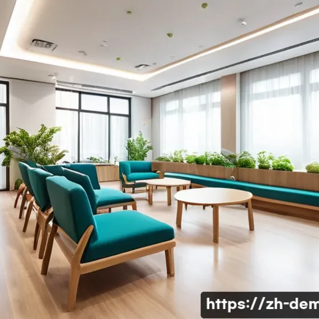치매관리사 관련 정부 정책 변화 - A modern community service center in China designed for dementia patients, showcasing a bright, spac...