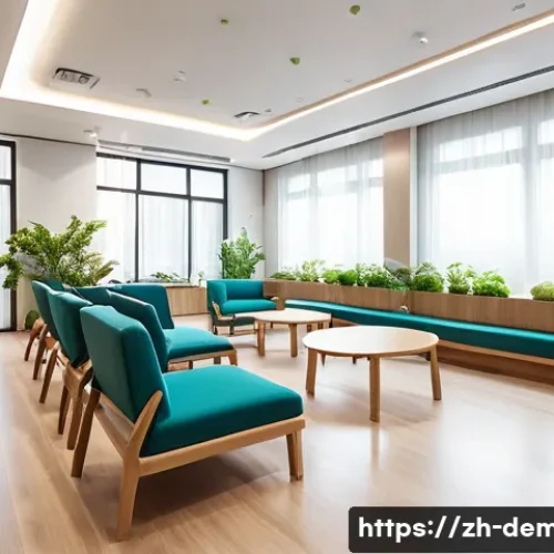 치매관리사 관련 정부 정책 변화 - A modern community service center in China designed for dementia patients, showcasing a bright, spac...