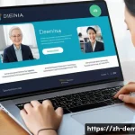 치매관리사 온라인 교육 플랫폼 소개 - A modern online dementia care training platform interface displayed on a sleek laptop and smartphone...