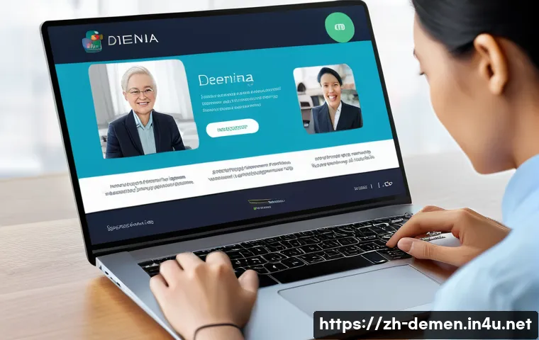 치매관리사 온라인 교육 플랫폼 소개 - A modern online dementia care training platform interface displayed on a sleek laptop and smartphone...